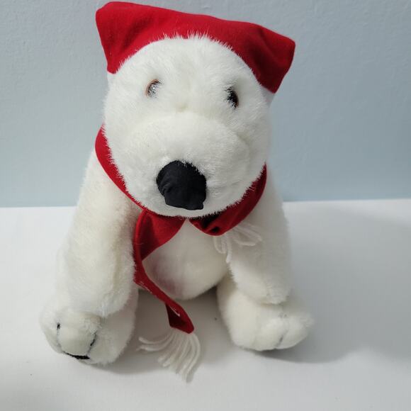 Coca Cola 1995 White Classic 13" Polar Bear Stuff Plush/Red Scarf& Hat 5623-2PL4 - Picture 7 of 7